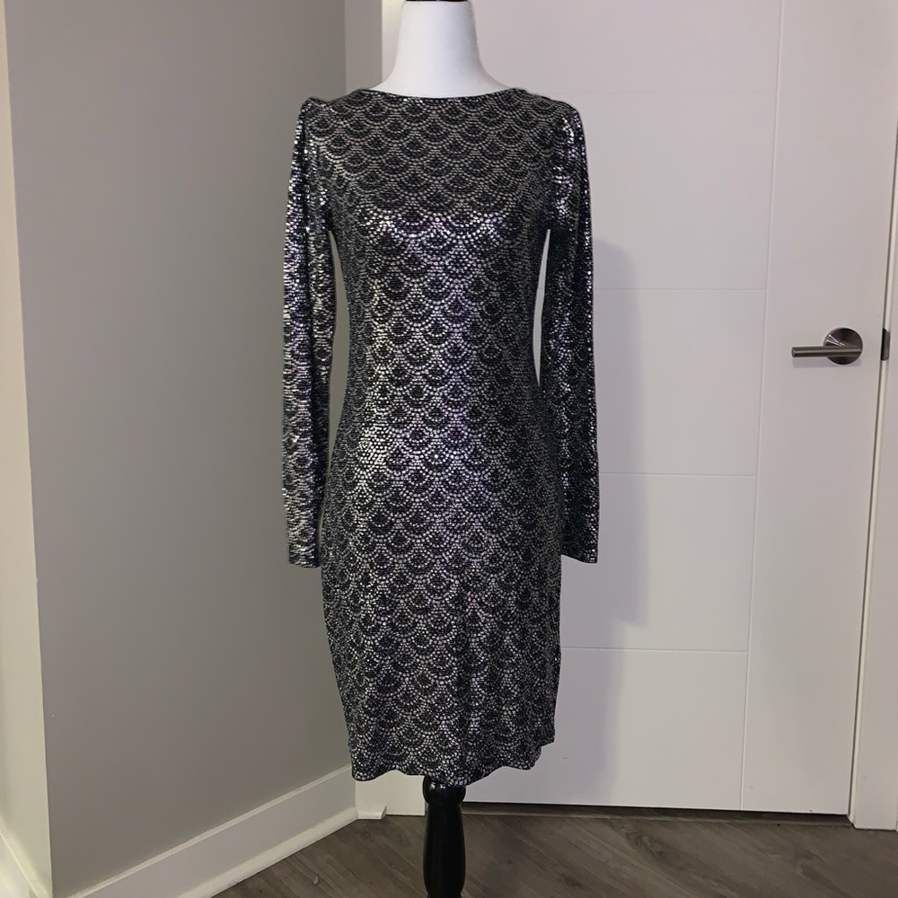 Michael Kors cowl back black and silver dress in size s